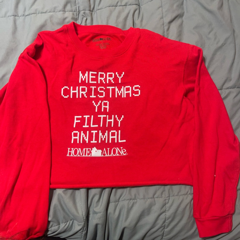Cropped Red Christmas Sweater with Home Alone Design